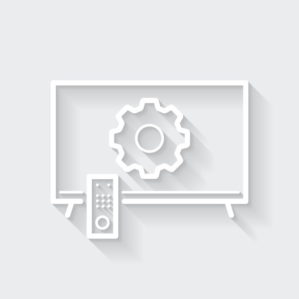 电视设置-齿轮。图标与空白背景上的长阴影-平面设计图片下载