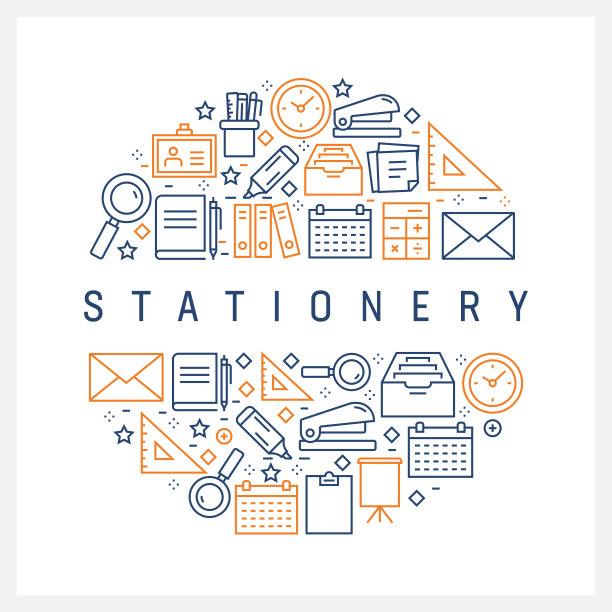 文具相关-彩色线图标，安排在圆圈图片下载