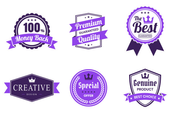 一套紫色徽章及标签-设计元素图片下载