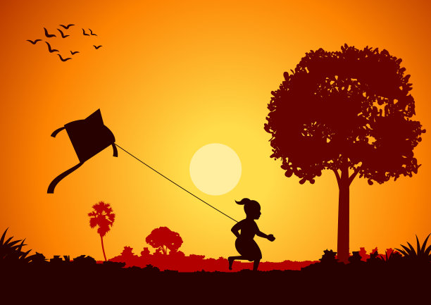 男孩玩风筝那乡村生活的周围图片下载