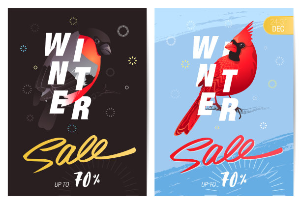 印有冬季鸟类的冬季促销横幅图片下载