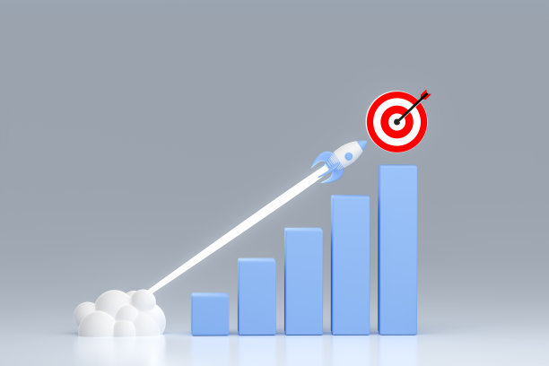 经济指标反应性快速增长。成长图表和目标实现情况。投资目标和业务增长理念。条形图和成长。三维演示图片下载