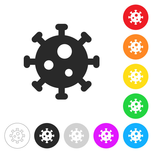 冠状病毒细胞(COVID-19)。按钮上不同颜色的平面图标图片下载