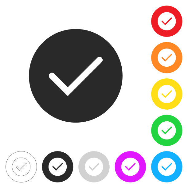 复选标记。按钮上不同颜色的平面图标图片下载