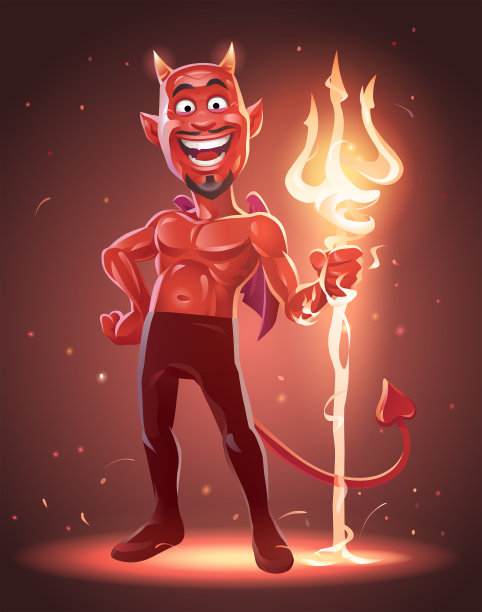 带着燃烧的三叉戟的笑魔鬼图片下载