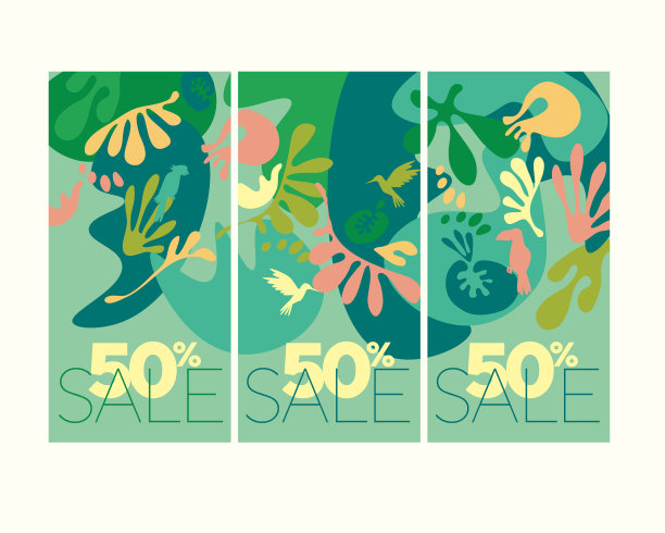 夏季绿色热带自然旗帜设置图片下载