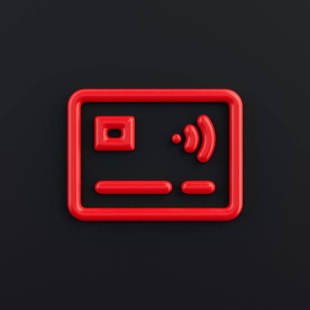 3d非接触式卡图标，轮廓红色金融图标，商业符号，3d渲染图片下载