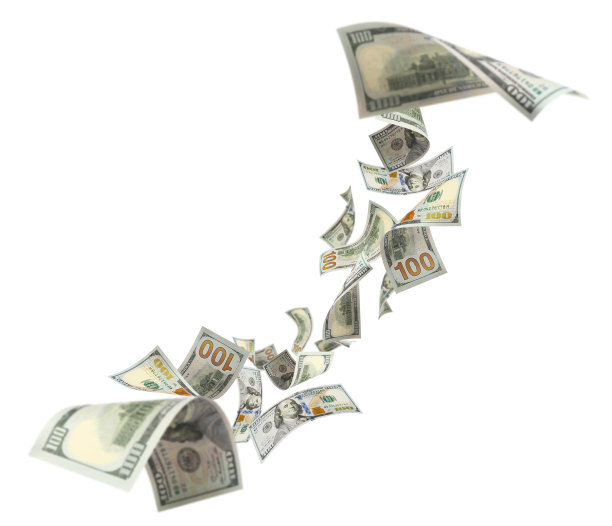 白色上飘扬着100美元纸币图片下载