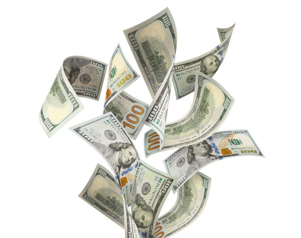 白色上飘扬着100美元纸币图片下载