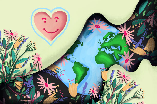 世界地球日明信片，带着微笑的心图片下载