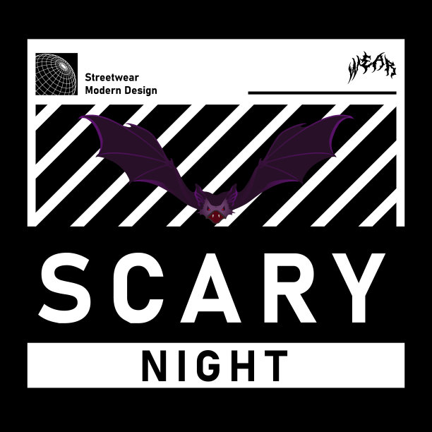 可怕的夜晚现代蝙蝠矢量街头服装设计灵感模板图片下载