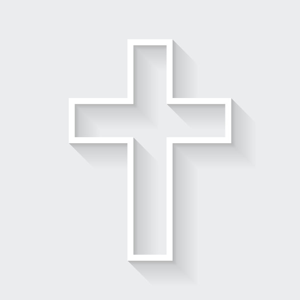 宗教十字架。图标与空白背景上的长阴影-平面设计图片下载