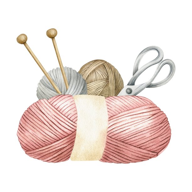 毛线球，编织针，剪刀。木制编织针、毛线球、纱线。水彩插图。孤立。为产品包装设计，编织者博客，针线店图片下载
