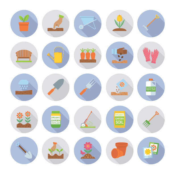 可爱的园艺图标与长影子设置图片下载