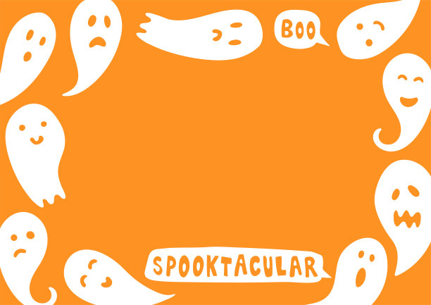 幽灵插图在万圣节邀请与橙色的背景图片下载