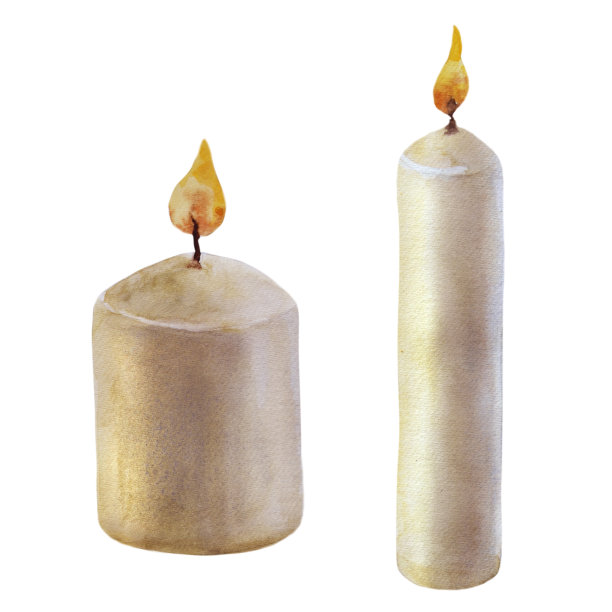 白色蜡烛与水彩分离白色装饰在万圣节，新年和圣诞节。插图孤立在白色背景上。图片下载