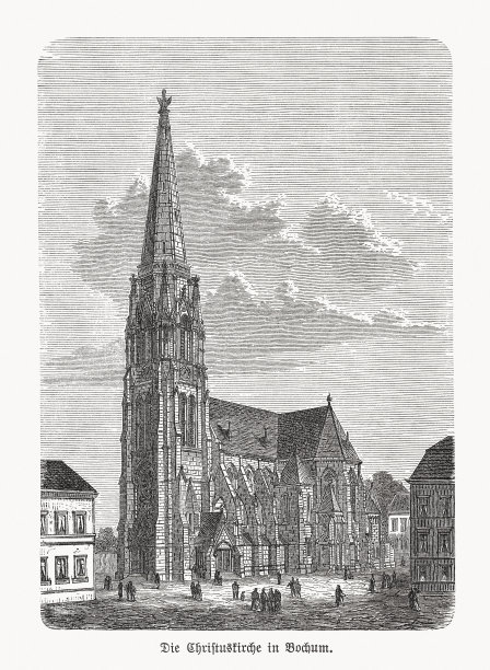 基督教堂，波鸿，北莱茵-威斯特伐利亚，德国，木刻，1893年出版图片下载