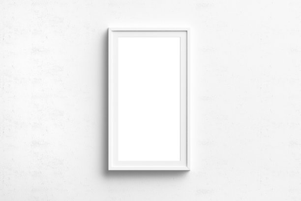 白色的矩形相框挂在墙上，带有copyspace图片下载