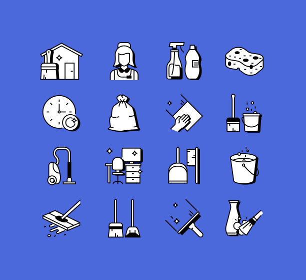 清理相关图标向量集合。现代风格符号向量插图图片下载