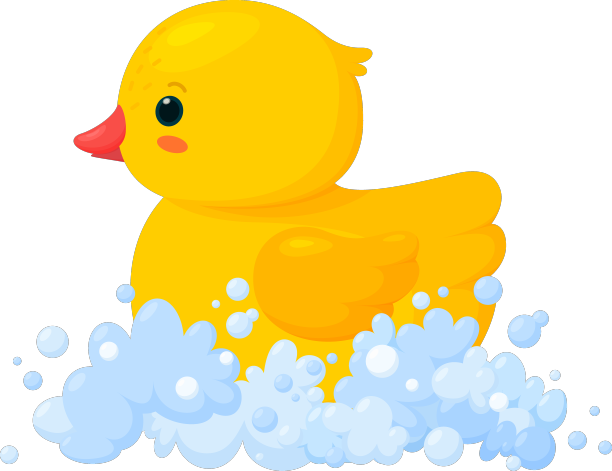 橡皮鸭在肥皂泡沫中孤立成白色图片下载