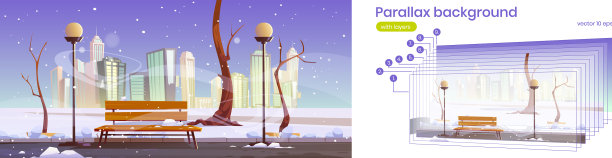 冬季城市公园的视差背景图片下载