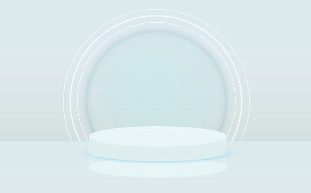照明抽象圆形讲台与白光矢量背景。舞台背景。圆的基座。舞台领奖台与照明，舞台领奖台场景与颁奖典礼上的蓝色背景，矢量插图图片下载
