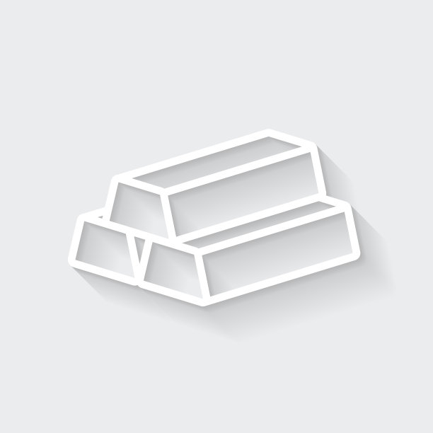 黄金锭。图标与空白背景上的长阴影-平面设计图片下载