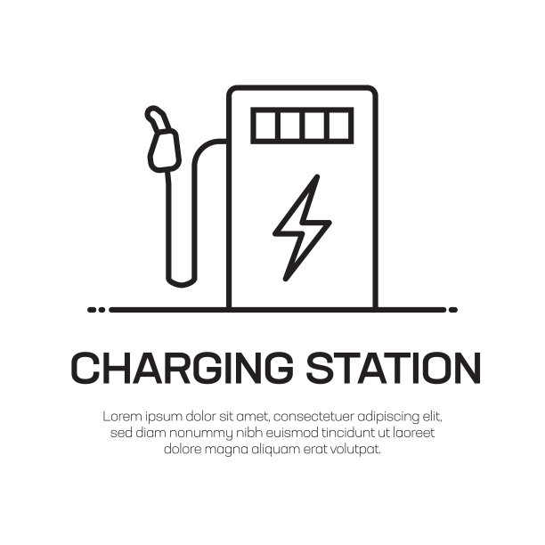 电动汽车充电站矢量线图标-简单的细线图标，优质的设计元素图片下载