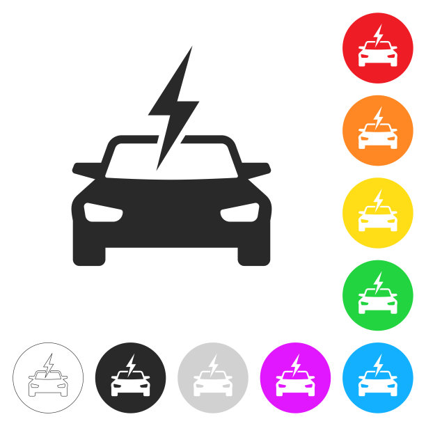 电动汽车负责。彩色按钮上的图标图片下载