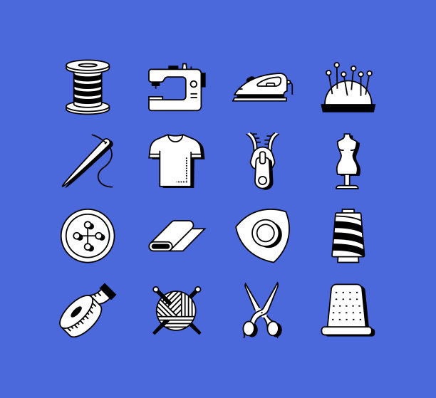 缝纫相关图标向量集合。现代风格符号向量插图图片下载