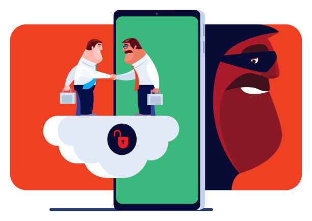 两个商人用不安全的云计算和智能手机握手图片下载