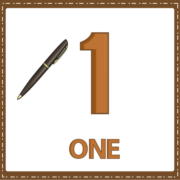 幼儿数字教育插图。为孩子们学习用一支笔数数字1，如图所示的厨房类别图片下载