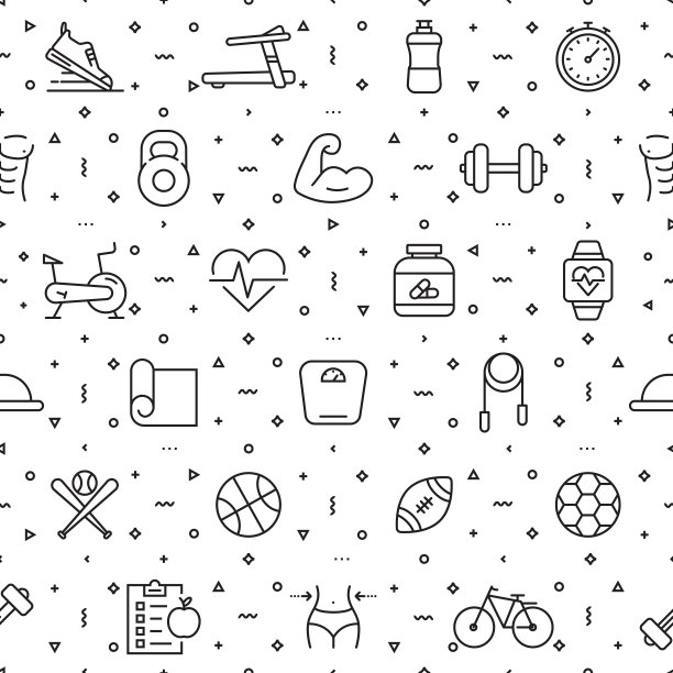 矢量的设计模板和元素为健身和锻炼在时尚的线性风格-无缝模式与线性图标相关的健身-矢量图片下载
