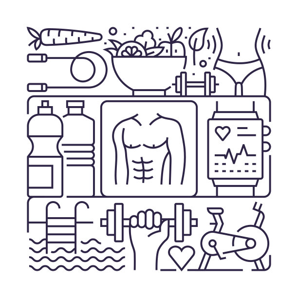 适应度和健康度对象和元素。线条图标插图集合。图标设置或横幅模板。”图片下载