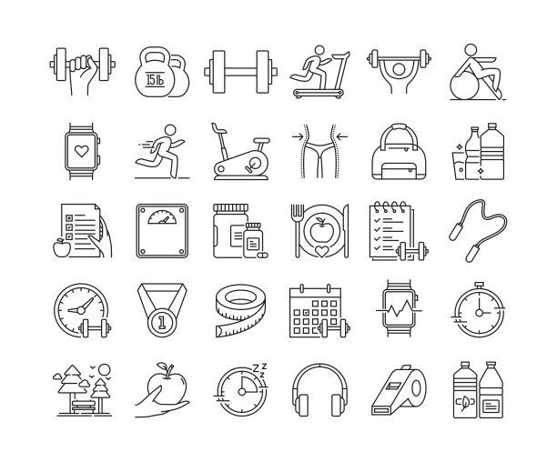 健身锻炼瘦线图标设置图片下载