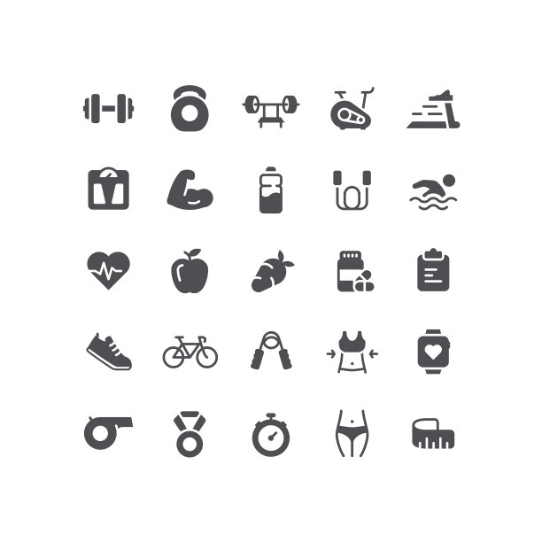 运动和健身平面图标设置图片下载