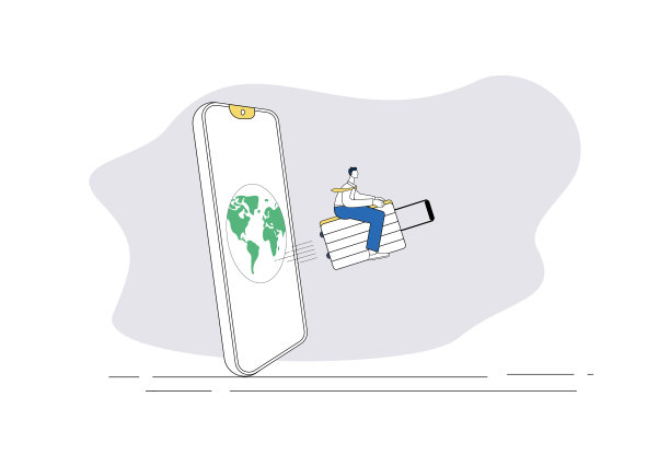 白领们坐着行李箱飞出了手机。图片下载