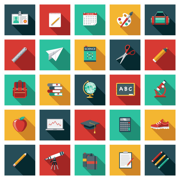 学校用品图标套装图片下载