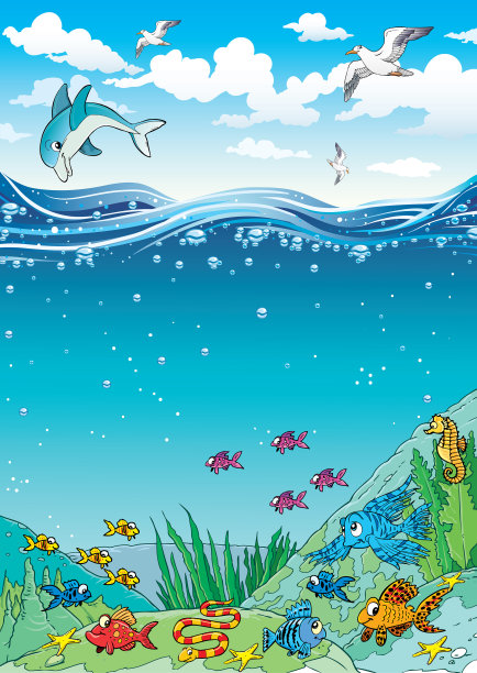 水下海洋生物。全景海景。图片下载