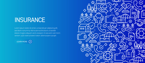 保险相关横幅模板与线图标。现代矢量插图广告，标题，网站。图片下载