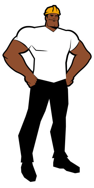 戴着工作头盔、双手叉腰微笑的蓝领工人图片下载