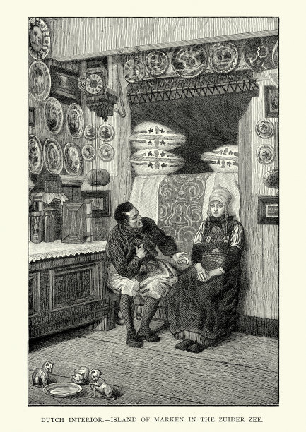 穿着传统服装的荷兰夫妇，19世纪图片下载