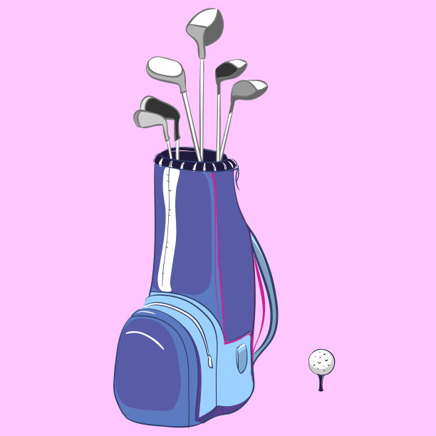 高尔夫球袋与高尔夫球杆五颜六色图片下载