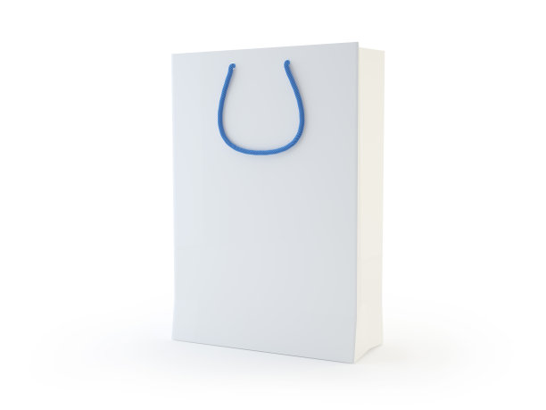 空白袋与绳子孤立在白色，3d插图图片下载