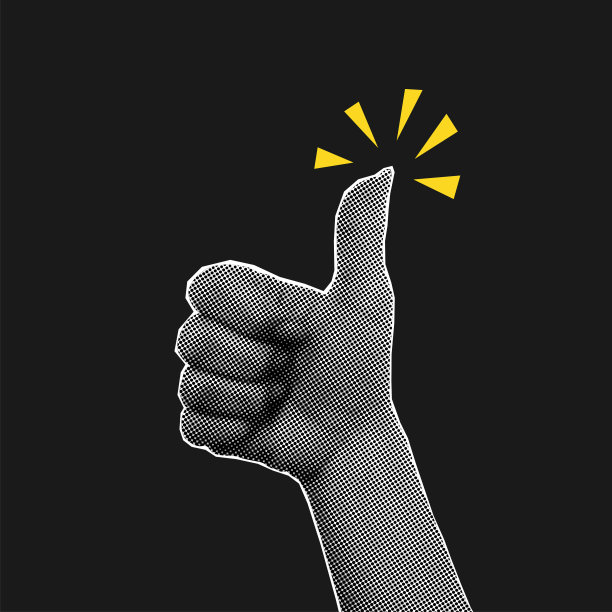 喜欢的手势与复古的半色调效果。拼贴剪出元素大拇指向上。向量。图片下载