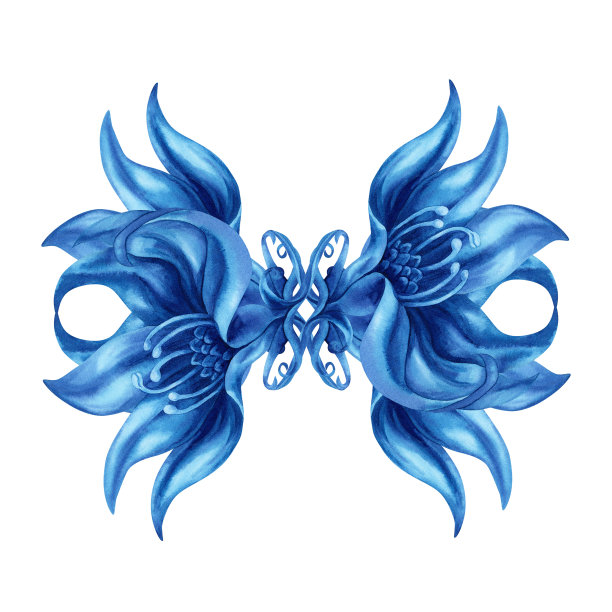 抽象水下蓝色魔术花的水彩画插图的邀请，图案，织物，壁纸，贴纸。构图，圆形框架，边界孤立在白色背景上图片下载