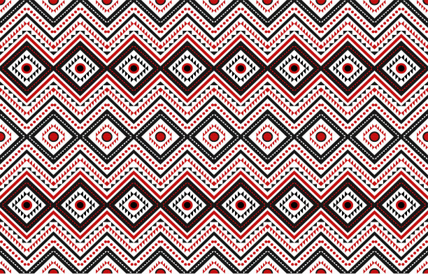 几何阿兹特克图案瓷砖上的马赛克。非洲摩洛哥图案。民族地毯。珐琅。古代室内。亚洲的地毯。部落矢量装饰。纺织。黑色和红色的民族图案。本地的图片下载