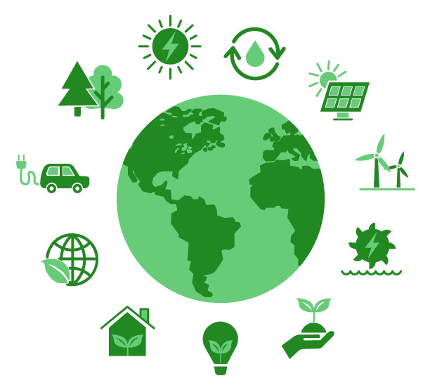 与可再生能源相关的绿色扁平图标集。能源。矢量图标。图片下载