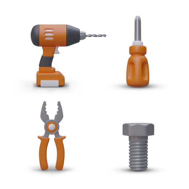 一套用于修复的3D工具。现实的图标在白色的背景图片下载