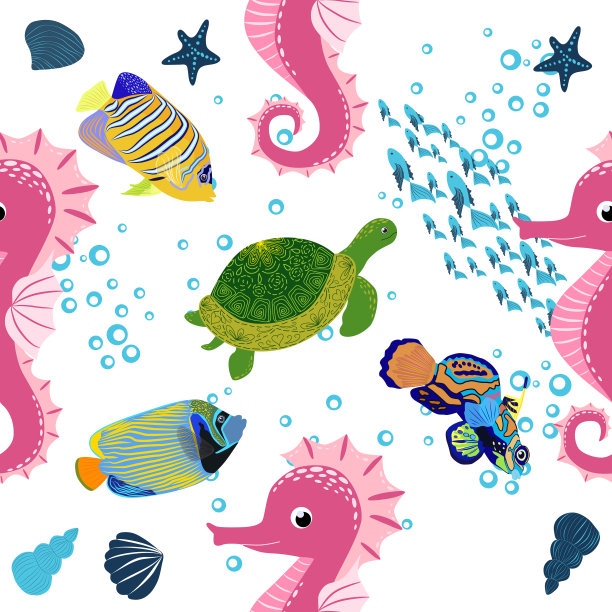 海马栖息在海中纹路无缝图片下载